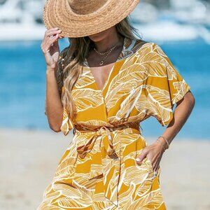 Cupshe Yellow Palm Leaf Romper